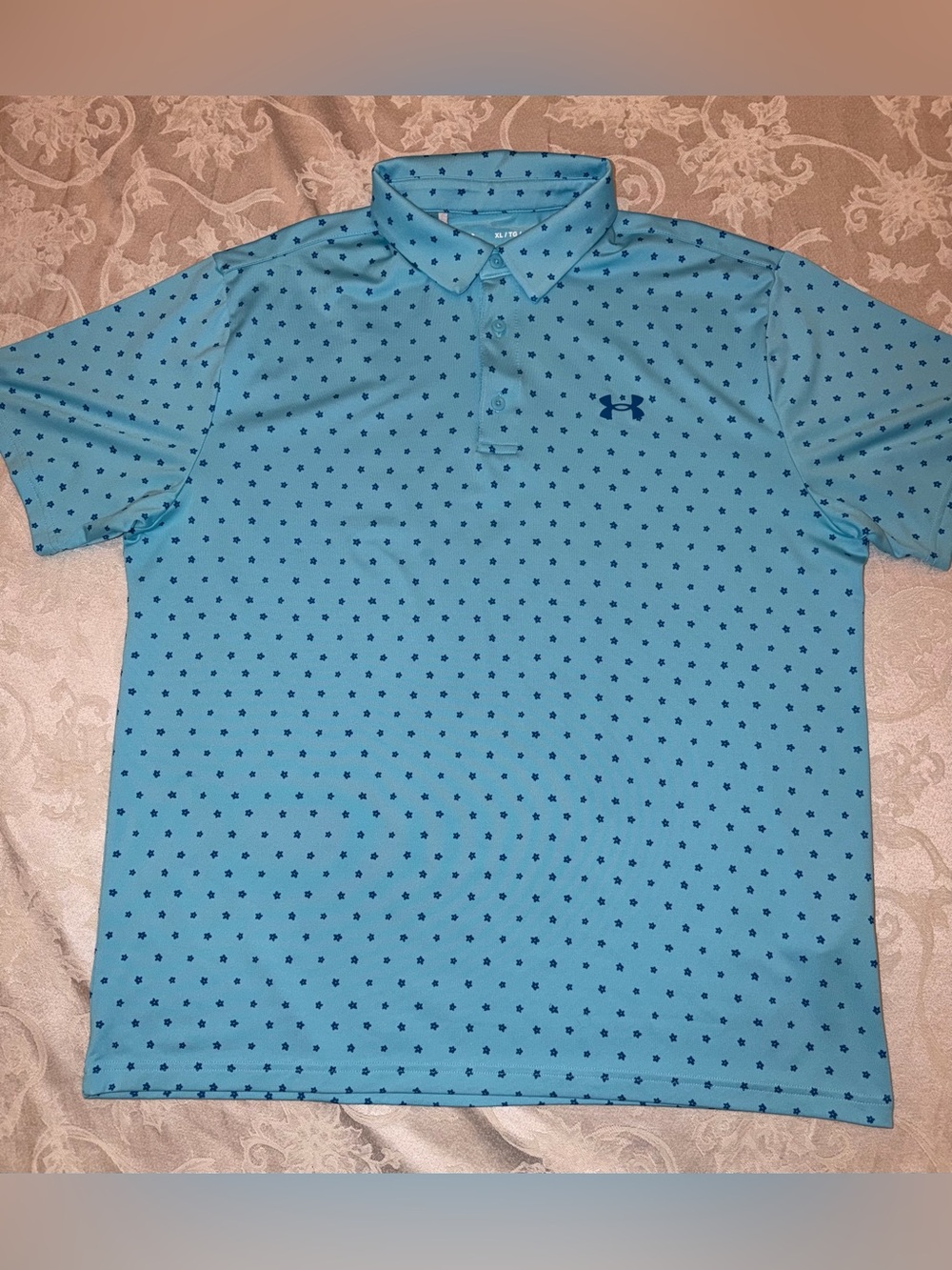 Under Armour Men's the Playoff Polo Shirt Blue Floral Geometric Print Size XL